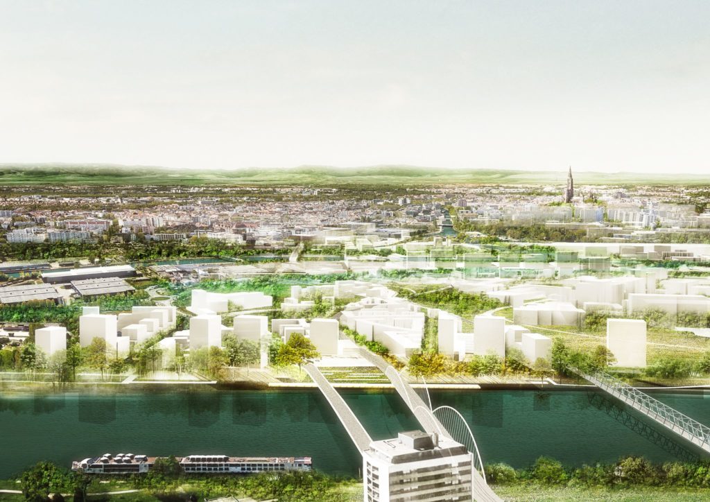 Luftbild des Stadtteils Rives & Port du Rhin von Kehl aus, Copyright Axonometrie Agence TER