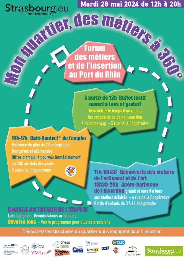 Le Forum des métiers et de l'insertion au Port du Rhin le mardi 28 mai 2024 de 12h à 20h.