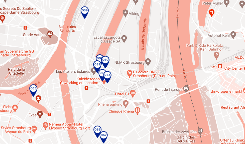 Carte des ateliers participant à la manifestation sur le territoire du port du rhin