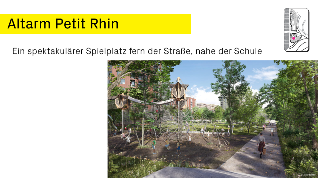 Ein spektakulärer Spielplatz fern der Straße, nahe der Schule 