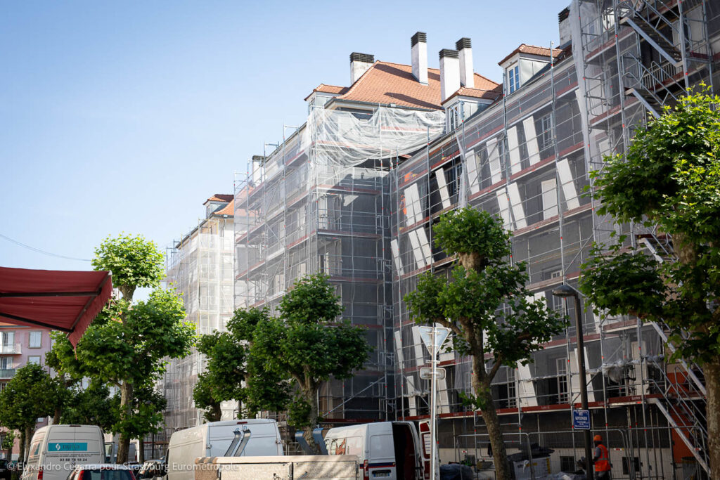 Le chantier de réhabilitation thermique de la Cité Loucheur. Crédits : Elyxandro pour Strasbourg Eurométropole