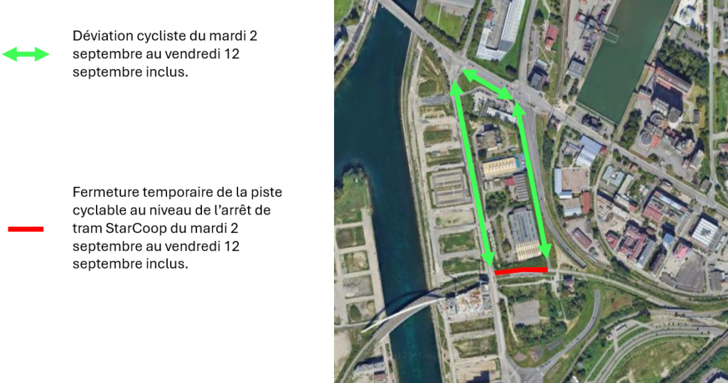 Plan de la déviation prévue dans le cadre du chantier du parc du Petit Rhin.