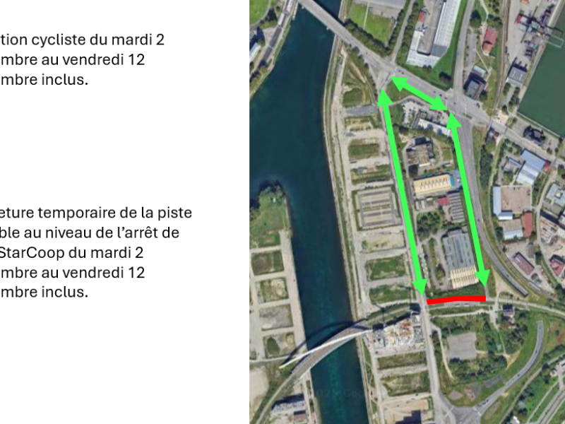 Plan de la déviation prévue dans le cadre du chantier du parc du Petit Rhin.