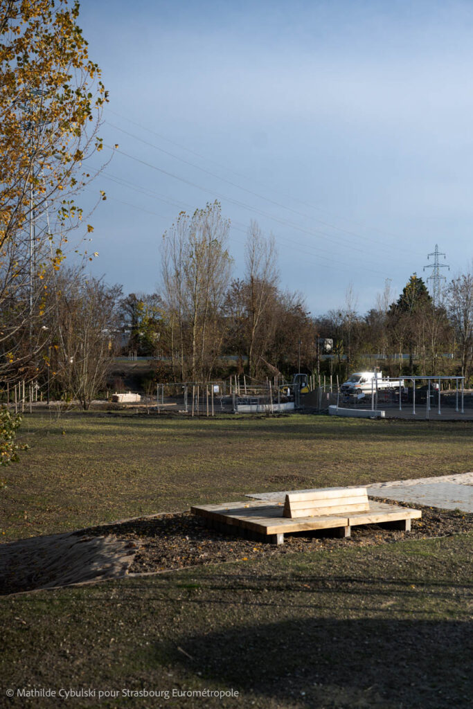 Assises au sud du parc. Crédits : Mathilde Cybulski pour Strasbourg Eurométropole