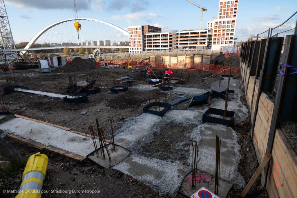 Les fondations en train d'être conçues du programme Coeur du Rhin. Crédits : Mathilde Cybulski pour Strasbourg Eurométropole
