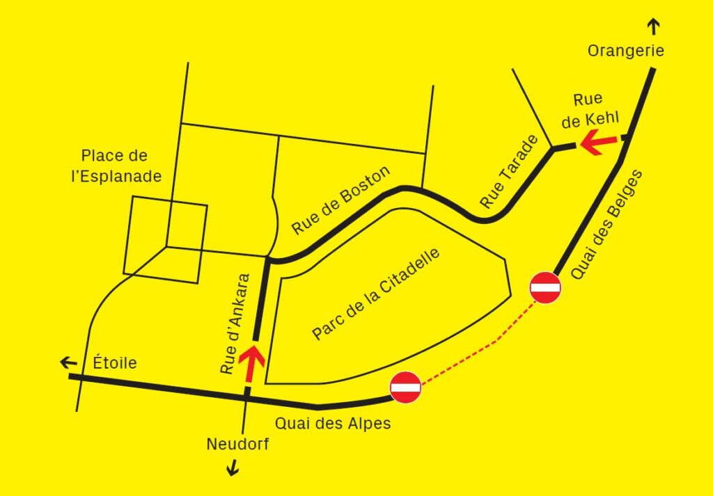 Déviation de la piste cyclable du quai des Belges.