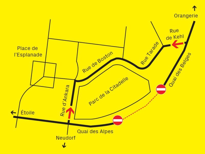 Déviation de la piste cyclable du quai des Belges.