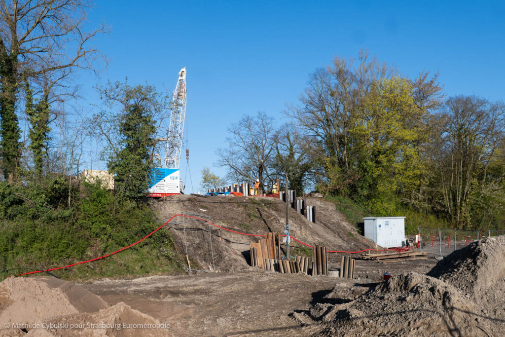 Les aménagements préparatoires de la percée de la digue de Nantes. Crédits : Mathilde Cybulski pour Strasbourg Eurométropole