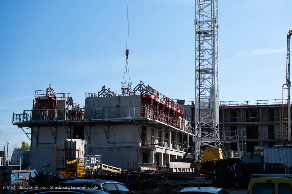Le gros œuvre de l'opération Cœur du Rhin. Crédits : Mathilde Cybulski pour Strasbourg Eurométropole