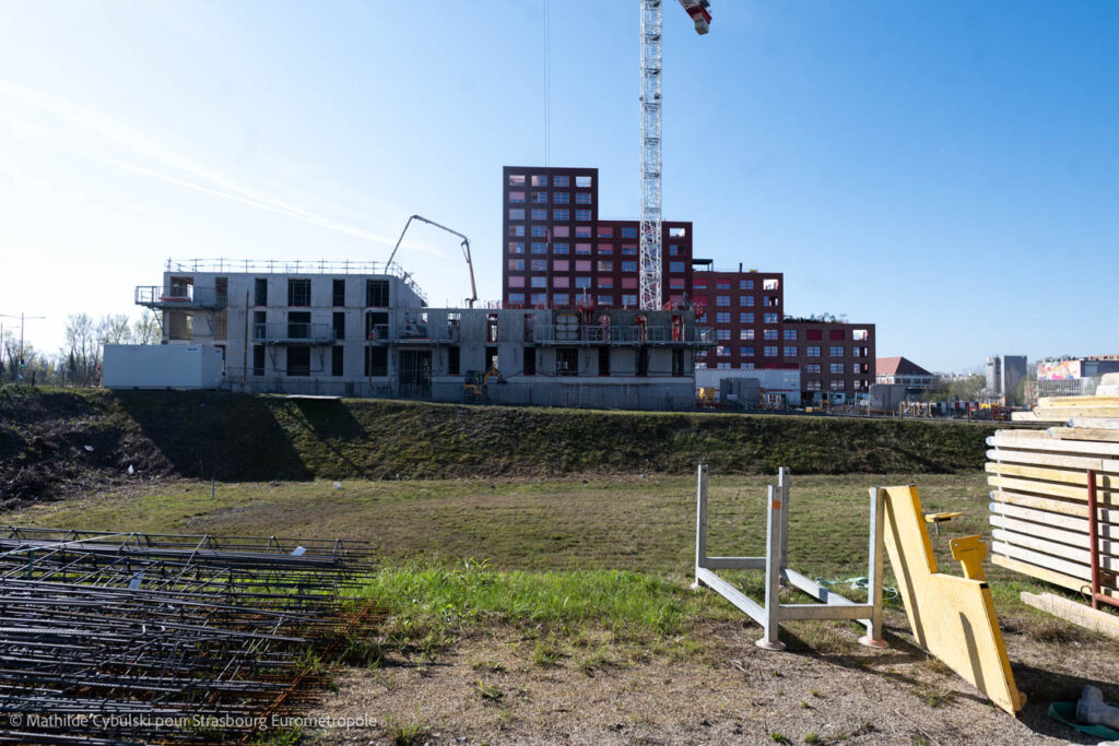 Vue du chantier de Coeur du Rhin depuis le programme Terrasse Vauban. Crédits : Mathilde Cybulski pour Strasbourg Eurométropole