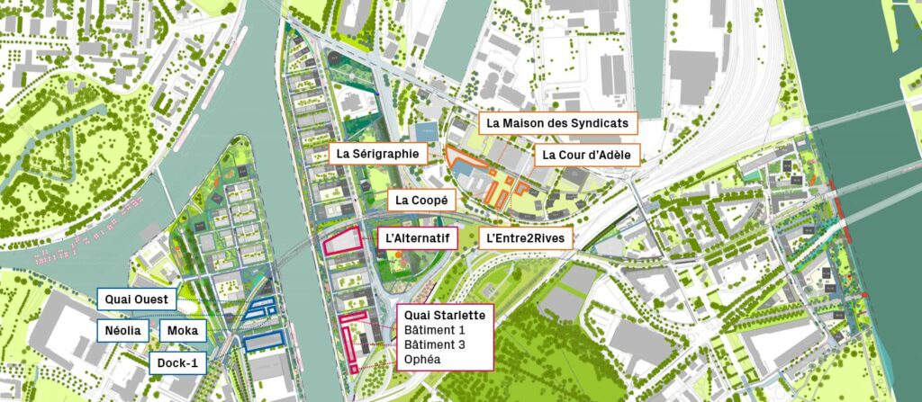 Logements livrés en juin 2026 à l'échelle du projet urbain Deux-Rives / Zwei-Ufer.
Citadelle : Quai ouest; Néolia; Le Moka; Dock-1
Starlette : L'alternatif; Quai Starlette (Batiments 1 et 3 et Tour Ophéa); 
Coop : La Coopé; L'Entre2Rives, la Cour D'Adèle; la Sérigraphie; La Maison des Syndicats