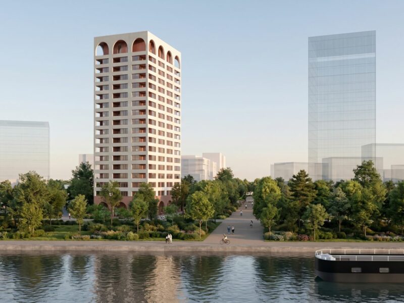 Vue de la tour depuis le Rhin. Crédits : TOA architectes