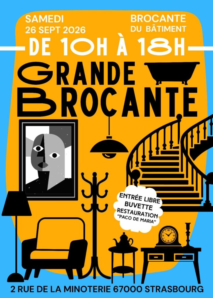 Affiche de la grande brocante du bâtiment.