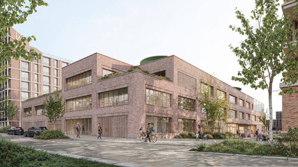 L’école Starlette vue depuis la route du Petit Rhin – Crédits Le Penhuel et associés